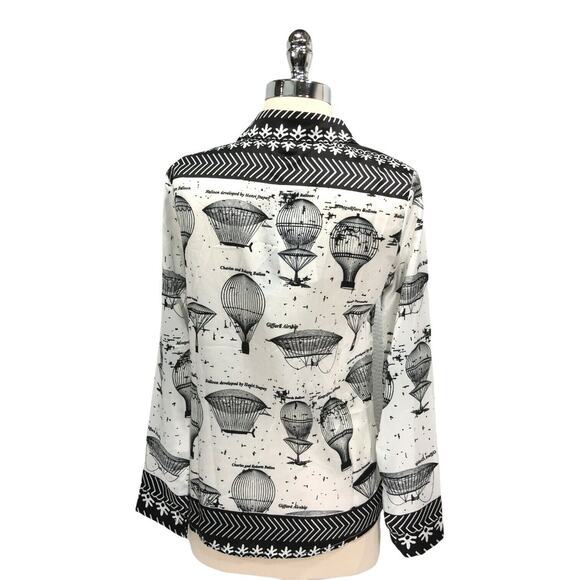 LAI MENG Size 2 Five Cat Japanese White Black Hot Air Balloon Novelty Top NWT! - Picture 3 of 9